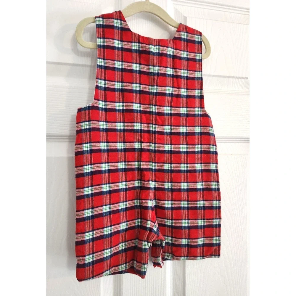 Anarini Smocked Boys Red Blue Plaid Mice Longall / Overall Size 12M Christmas